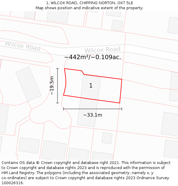 1, WILCOX ROAD, CHIPPING NORTON, OX7 5LE: Plot and title map
