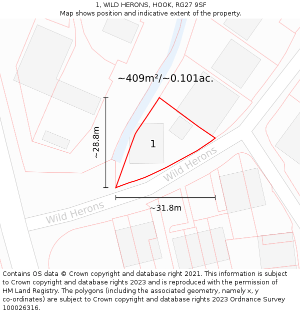 1, WILD HERONS, HOOK, RG27 9SF: Plot and title map