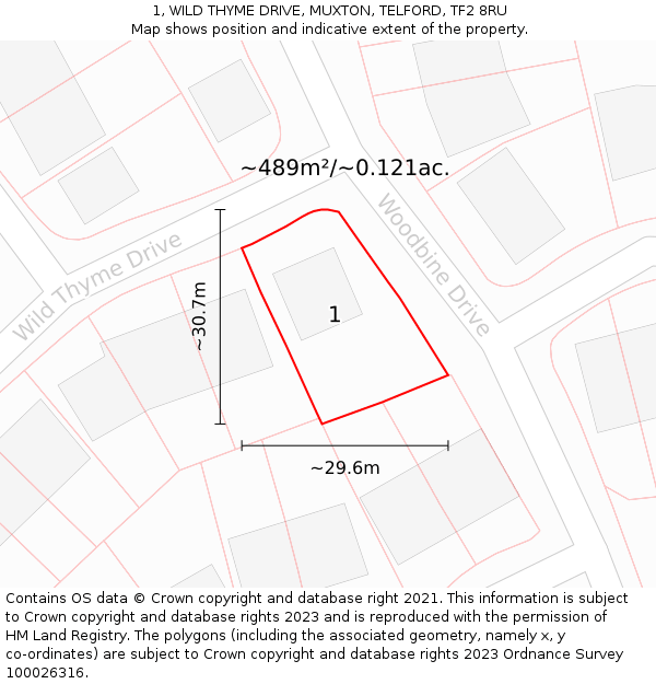 1, WILD THYME DRIVE, MUXTON, TELFORD, TF2 8RU: Plot and title map