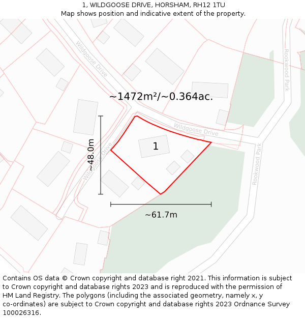 1, WILDGOOSE DRIVE, HORSHAM, RH12 1TU: Plot and title map