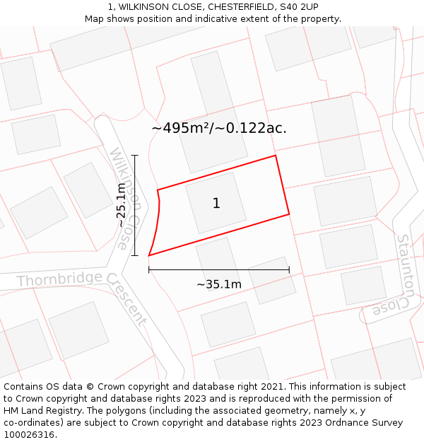 1, WILKINSON CLOSE, CHESTERFIELD, S40 2UP: Plot and title map