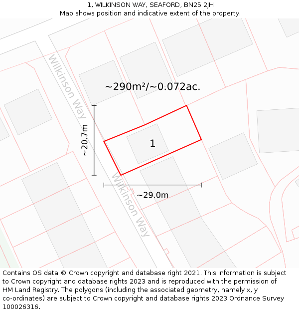 1, WILKINSON WAY, SEAFORD, BN25 2JH: Plot and title map