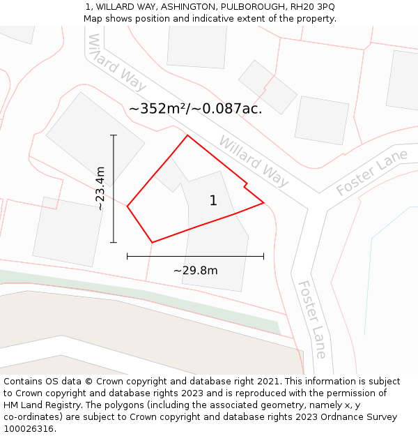 1, WILLARD WAY, ASHINGTON, PULBOROUGH, RH20 3PQ: Plot and title map