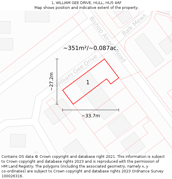 1, WILLIAM GEE DRIVE, HULL, HU5 4AF: Plot and title map