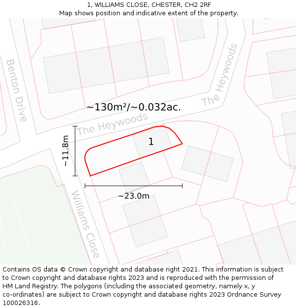 1, WILLIAMS CLOSE, CHESTER, CH2 2RF: Plot and title map