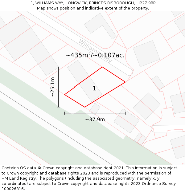 1, WILLIAMS WAY, LONGWICK, PRINCES RISBOROUGH, HP27 9RP: Plot and title map