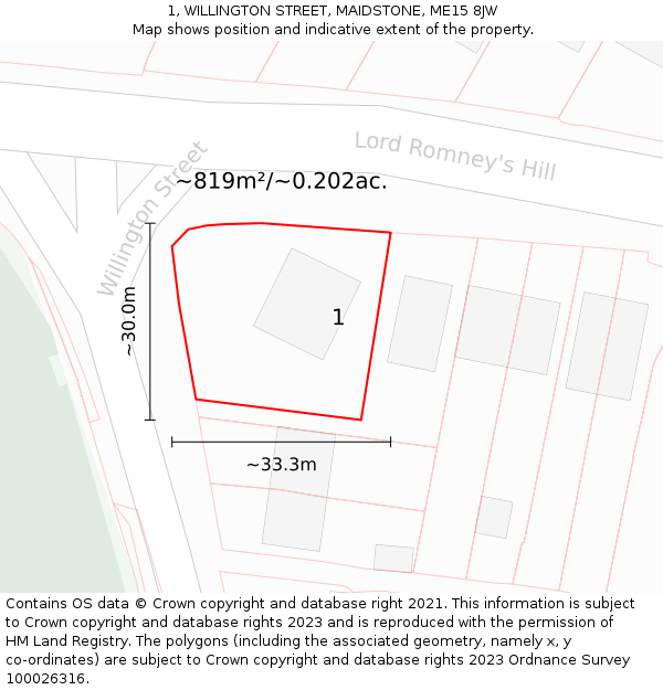 1, WILLINGTON STREET, MAIDSTONE, ME15 8JW: Plot and title map