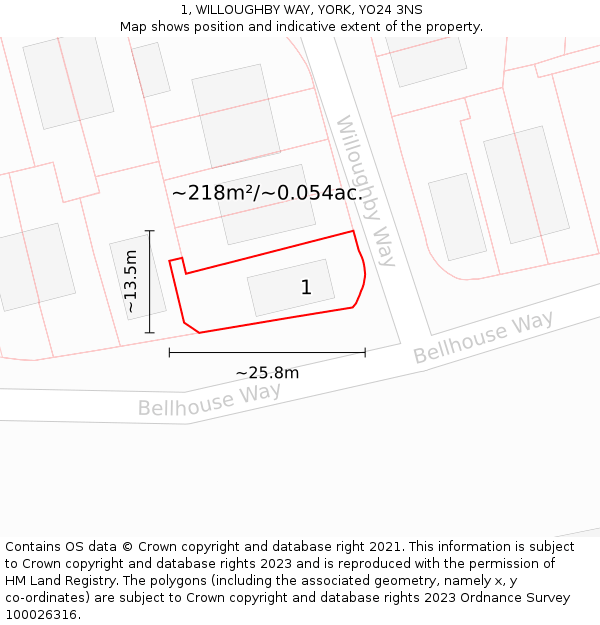 1, WILLOUGHBY WAY, YORK, YO24 3NS: Plot and title map