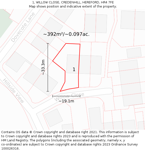 1, WILLOW CLOSE, CREDENHILL, HEREFORD, HR4 7FE: Plot and title map