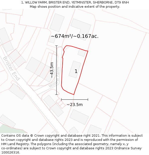 1, WILLOW FARM, BRISTER END, YETMINSTER, SHERBORNE, DT9 6NH: Plot and title map