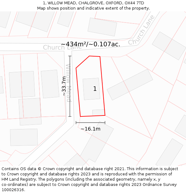 1, WILLOW MEAD, CHALGROVE, OXFORD, OX44 7TD: Plot and title map