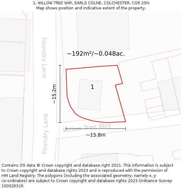 1, WILLOW TREE WAY, EARLS COLNE, COLCHESTER, CO6 2SN: Plot and title map