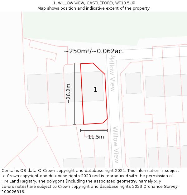 1, WILLOW VIEW, CASTLEFORD, WF10 5UP: Plot and title map