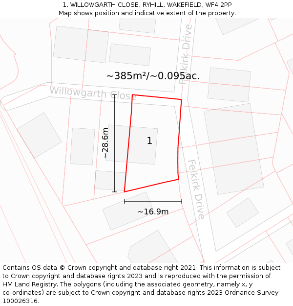 1, WILLOWGARTH CLOSE, RYHILL, WAKEFIELD, WF4 2PP: Plot and title map