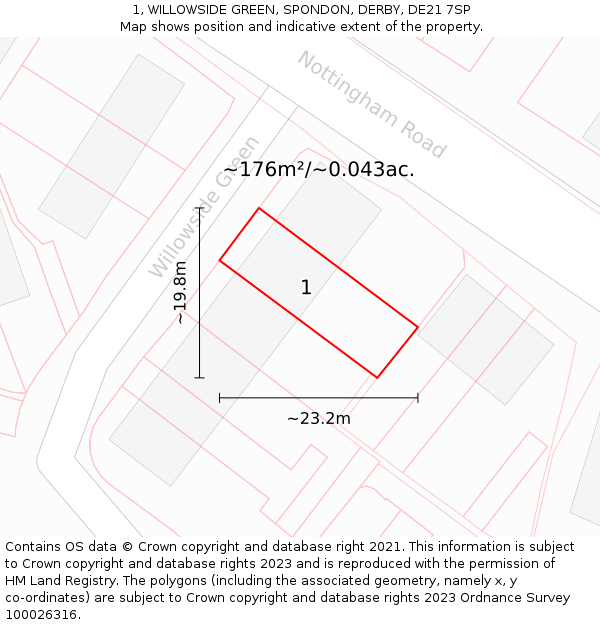 1, WILLOWSIDE GREEN, SPONDON, DERBY, DE21 7SP: Plot and title map
