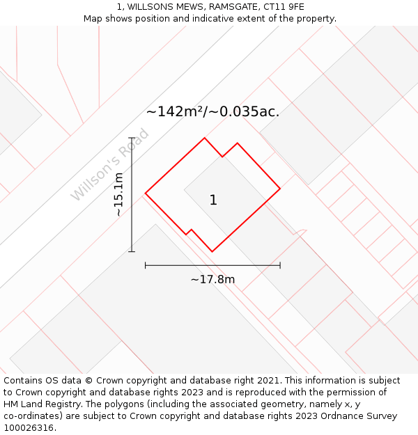 1, WILLSONS MEWS, RAMSGATE, CT11 9FE: Plot and title map