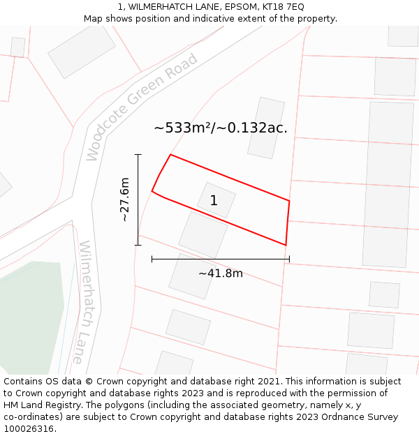 1, WILMERHATCH LANE, EPSOM, KT18 7EQ: Plot and title map
