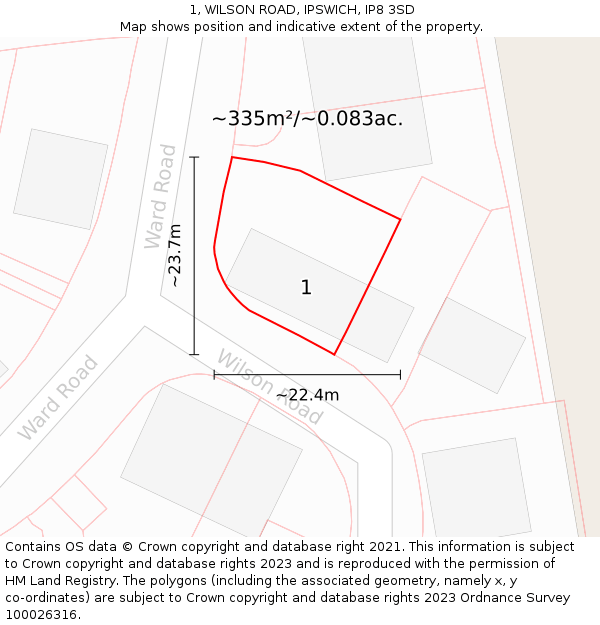 1, WILSON ROAD, IPSWICH, IP8 3SD: Plot and title map