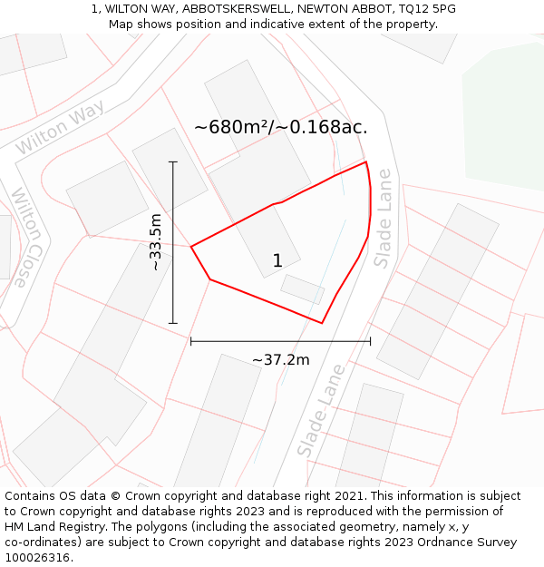 1, WILTON WAY, ABBOTSKERSWELL, NEWTON ABBOT, TQ12 5PG: Plot and title map