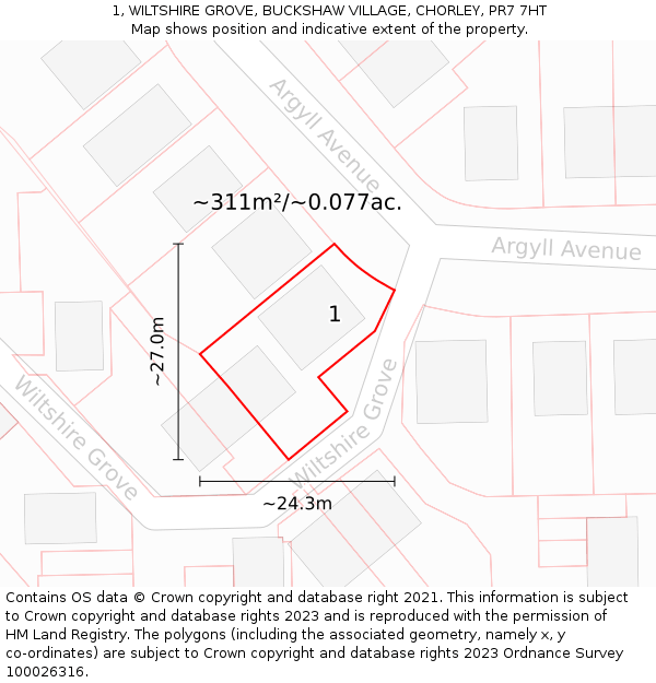 1, WILTSHIRE GROVE, BUCKSHAW VILLAGE, CHORLEY, PR7 7HT: Plot and title map