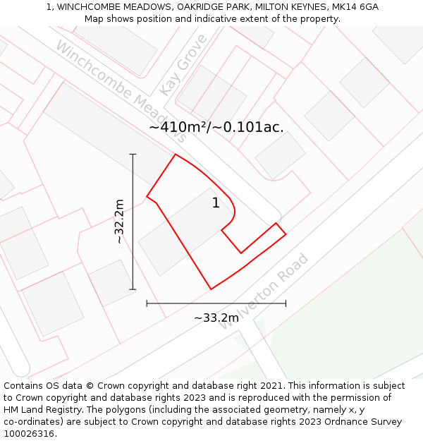 1, WINCHCOMBE MEADOWS, OAKRIDGE PARK, MILTON KEYNES, MK14 6GA: Plot and title map
