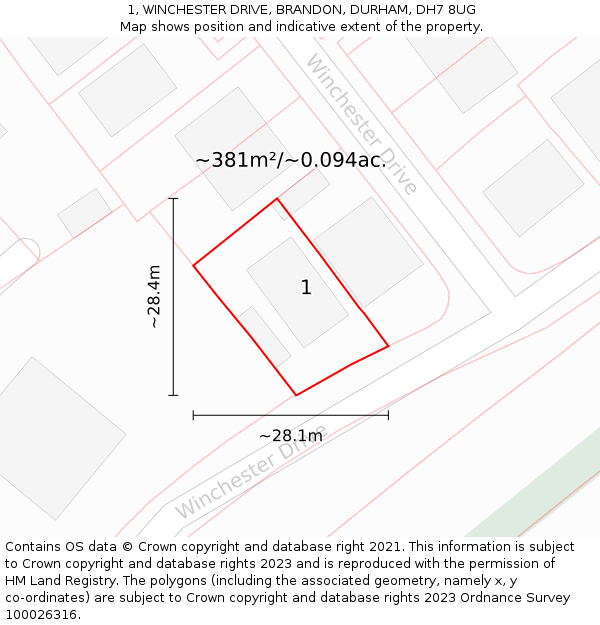 1, WINCHESTER DRIVE, BRANDON, DURHAM, DH7 8UG: Plot and title map