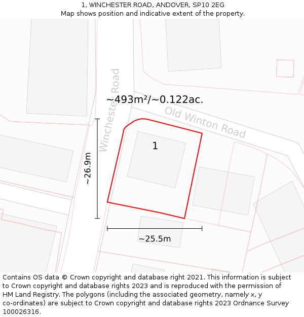 1, WINCHESTER ROAD, ANDOVER, SP10 2EG: Plot and title map
