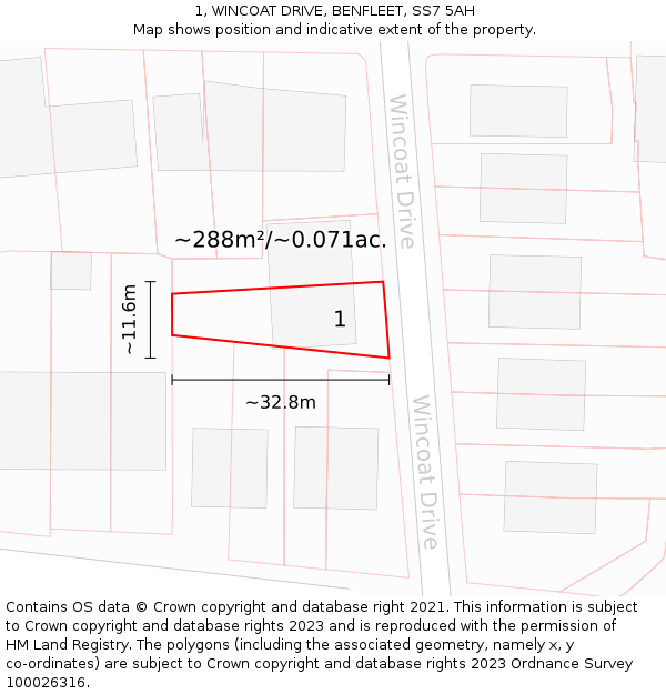 1, WINCOAT DRIVE, BENFLEET, SS7 5AH: Plot and title map