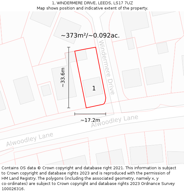 1, WINDERMERE DRIVE, LEEDS, LS17 7UZ: Plot and title map