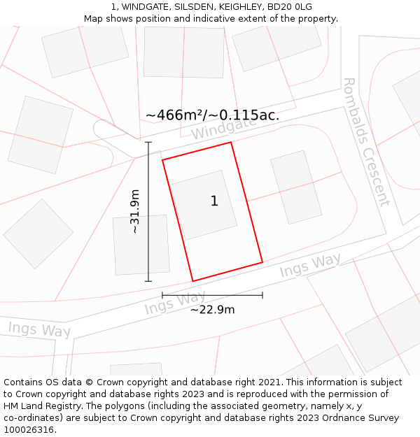 1, WINDGATE, SILSDEN, KEIGHLEY, BD20 0LG: Plot and title map