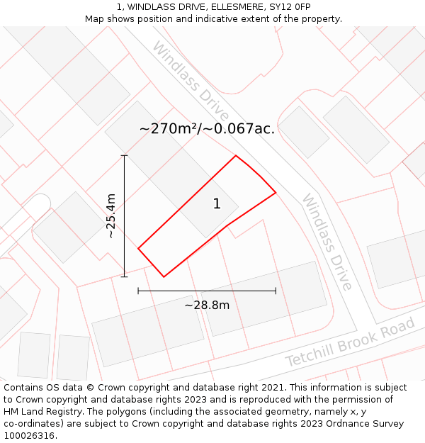 1, WINDLASS DRIVE, ELLESMERE, SY12 0FP: Plot and title map