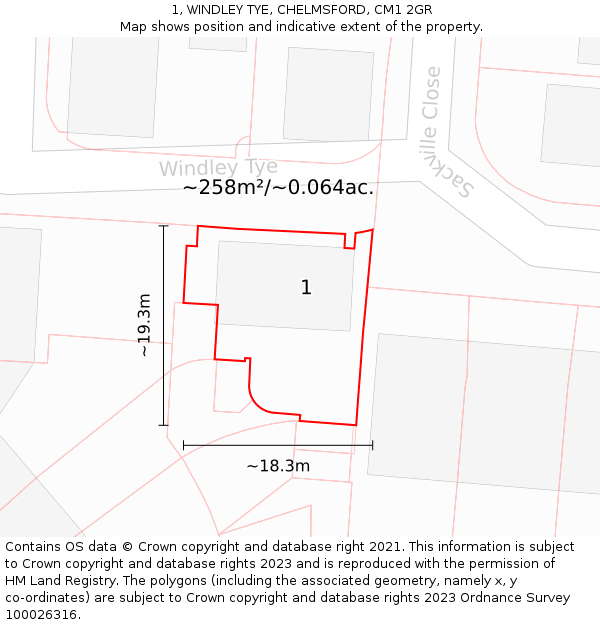 1, WINDLEY TYE, CHELMSFORD, CM1 2GR: Plot and title map