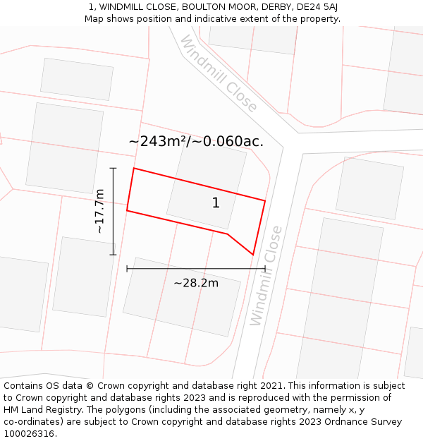 1, WINDMILL CLOSE, BOULTON MOOR, DERBY, DE24 5AJ: Plot and title map
