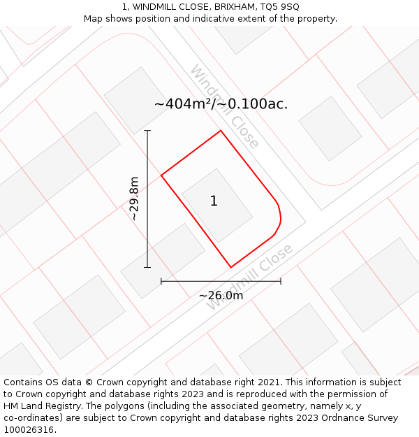 1, WINDMILL CLOSE, BRIXHAM, TQ5 9SQ: Plot and title map