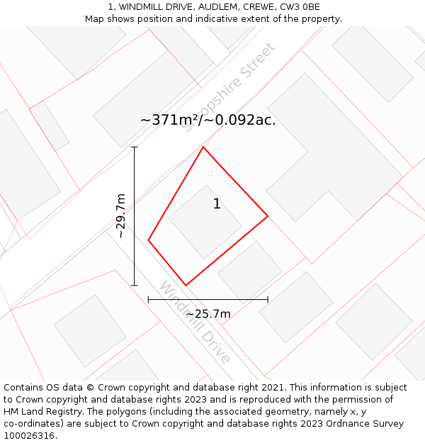 1, WINDMILL DRIVE, AUDLEM, CREWE, CW3 0BE: Plot and title map