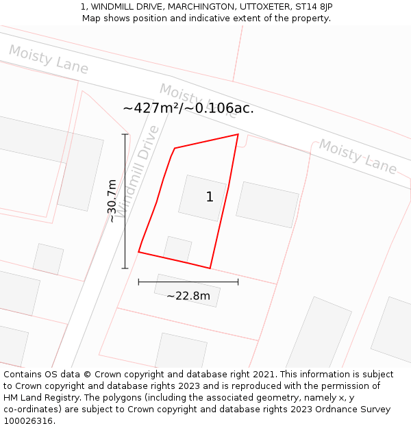 1, WINDMILL DRIVE, MARCHINGTON, UTTOXETER, ST14 8JP: Plot and title map
