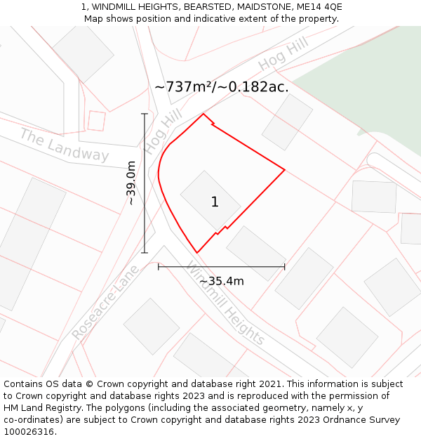 1, WINDMILL HEIGHTS, BEARSTED, MAIDSTONE, ME14 4QE: Plot and title map