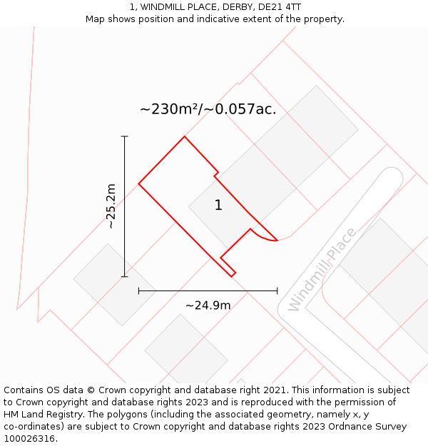 1, WINDMILL PLACE, DERBY, DE21 4TT: Plot and title map