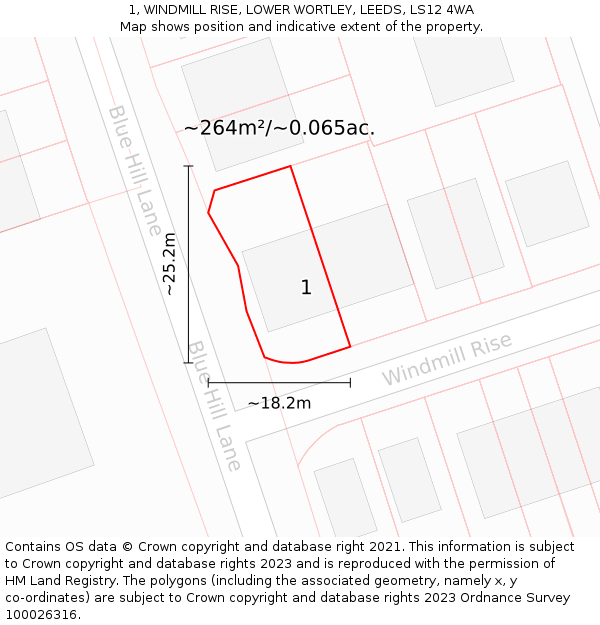 1, WINDMILL RISE, LOWER WORTLEY, LEEDS, LS12 4WA: Plot and title map