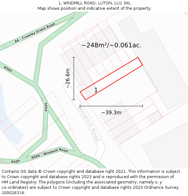 1, WINDMILL ROAD, LUTON, LU1 3XL: Plot and title map
