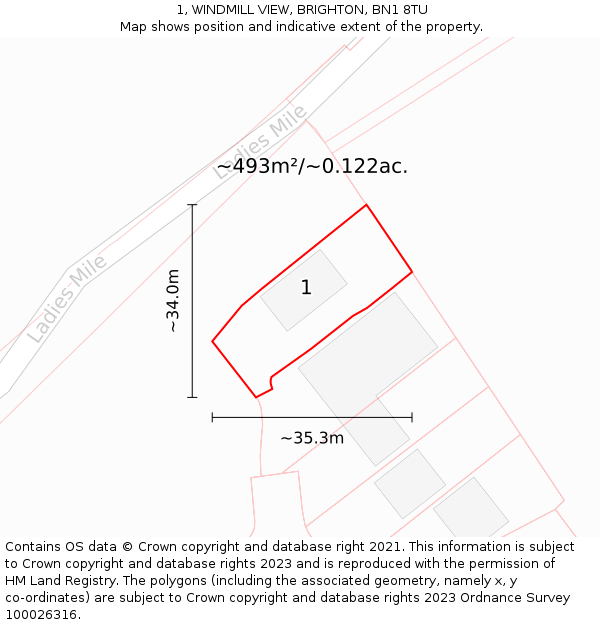 1, WINDMILL VIEW, BRIGHTON, BN1 8TU: Plot and title map