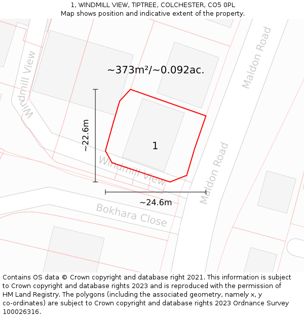 1, WINDMILL VIEW, TIPTREE, COLCHESTER, CO5 0PL: Plot and title map