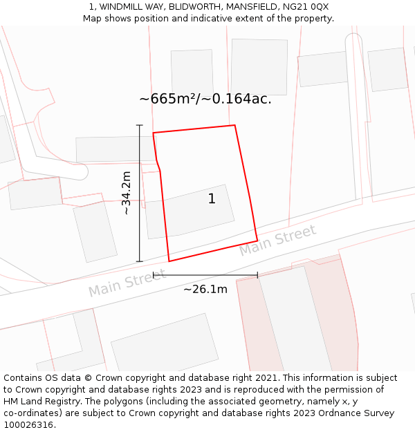 1, WINDMILL WAY, BLIDWORTH, MANSFIELD, NG21 0QX: Plot and title map