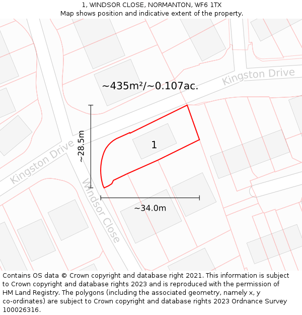 1, WINDSOR CLOSE, NORMANTON, WF6 1TX: Plot and title map