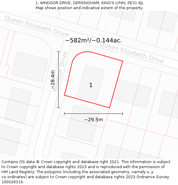 1, WINDSOR DRIVE, DERSINGHAM, KING'S LYNN, PE31 6JL: Plot and title map