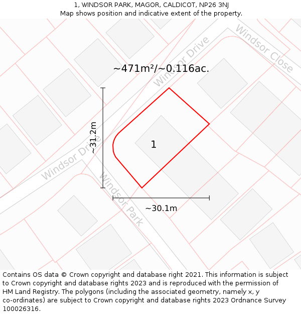 1, WINDSOR PARK, MAGOR, CALDICOT, NP26 3NJ: Plot and title map