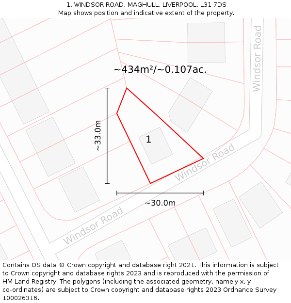 1, WINDSOR ROAD, MAGHULL, LIVERPOOL, L31 7DS: Plot and title map