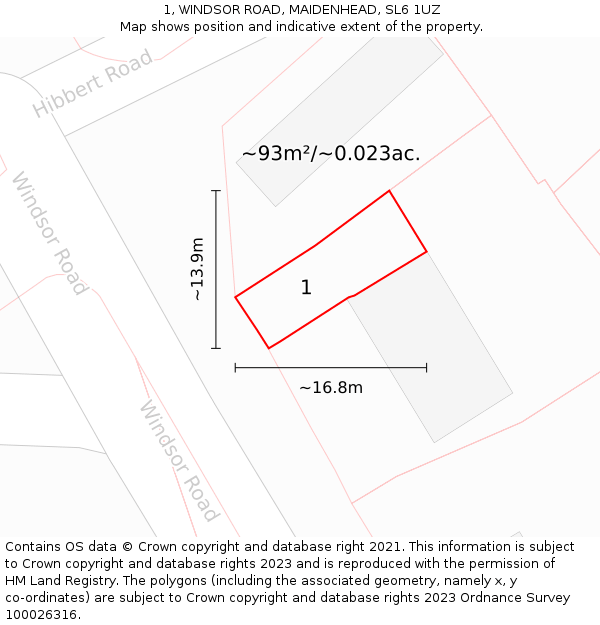 1, WINDSOR ROAD, MAIDENHEAD, SL6 1UZ: Plot and title map