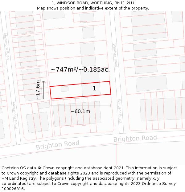 1, WINDSOR ROAD, WORTHING, BN11 2LU: Plot and title map