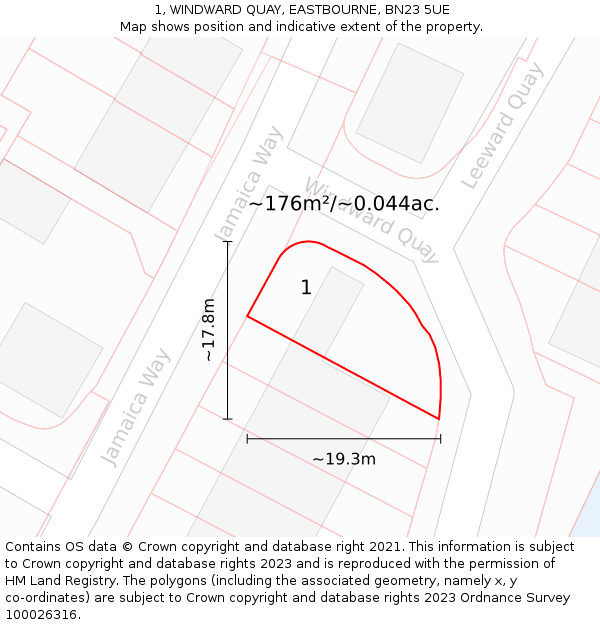 1, WINDWARD QUAY, EASTBOURNE, BN23 5UE: Plot and title map